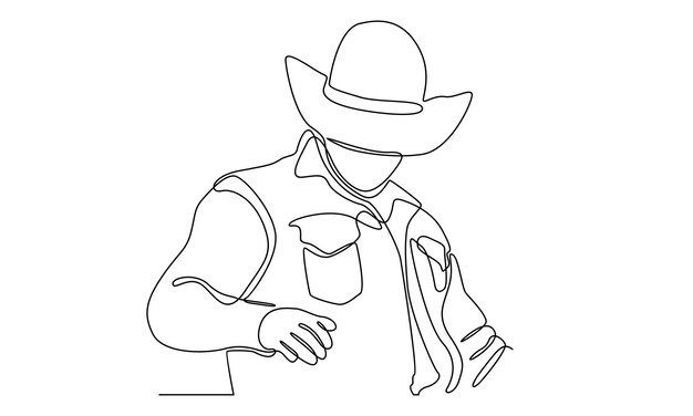 continuous line of man wearing a cowboy hat