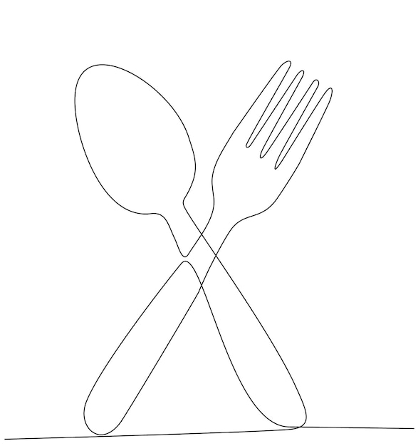 continuous line spoon, fork, knife kitchen logo symbol