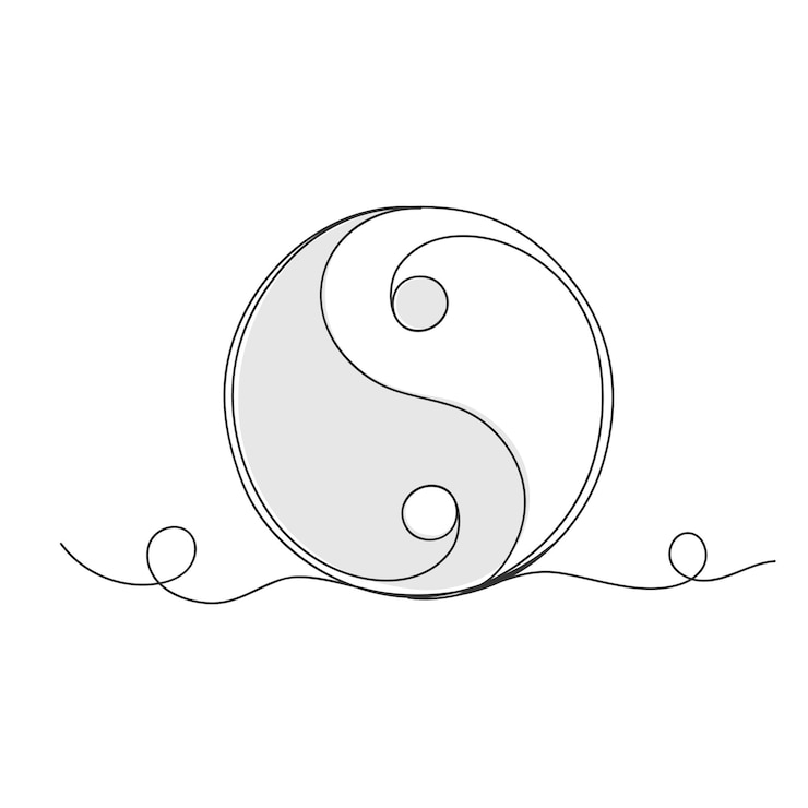 Vector continuous one line art yin yang chinese symbol isolated