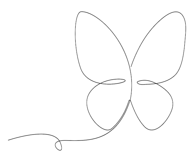 Continuous one line butterfly outline vector isolated on white background Vector Illustration