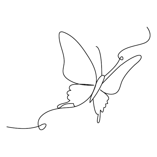 Continuous one line butterfly outline vector isolated on white background Vector Illustration