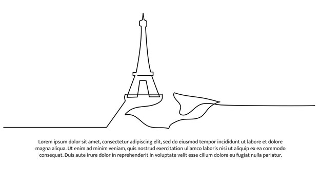 Continuous one line design of flag and tower of france