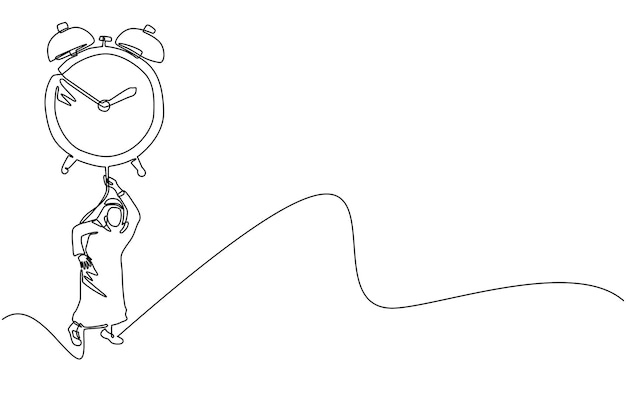 Continuous one line drawing Arabian businessman manager or employee flying with big balloon vector