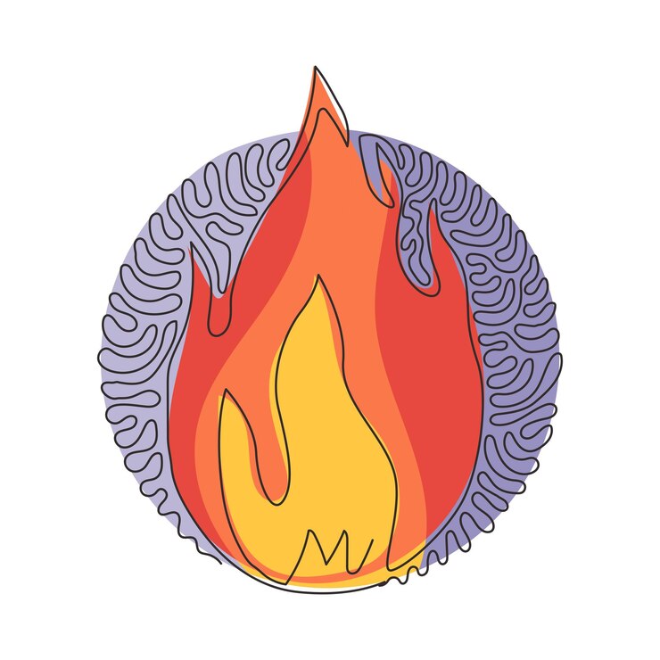 Vector continuous one line drawing fire flame red flame in abstract style fire sign vector graphic