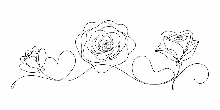Vector continuous one line drawing of a rose in artistic lines