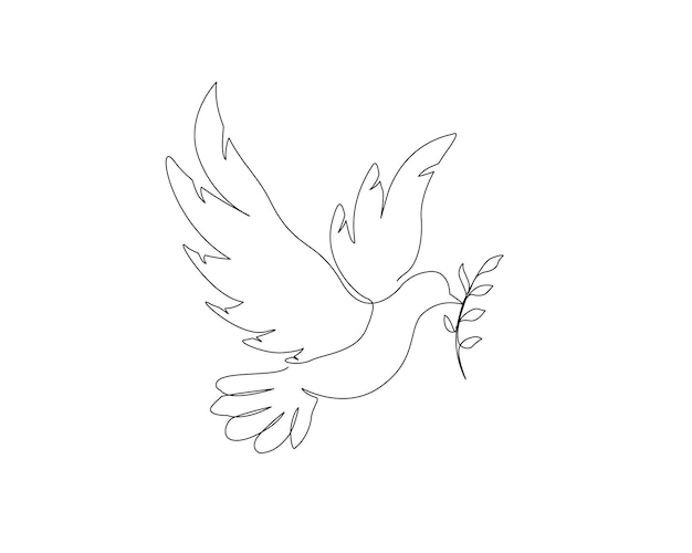 Continuous one line drawing of flying dove with olive branch