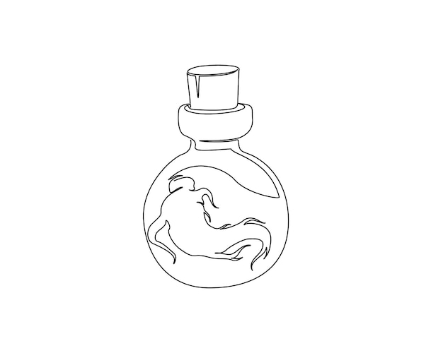 Continuous one line drawing of ginseng root in the bottle