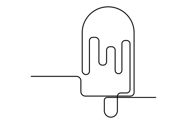continuous one line drawing of ice cream isolated on white background