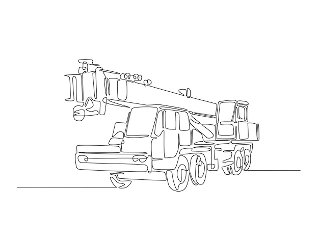 Continuous one line drawing of industrial truck crane illustration