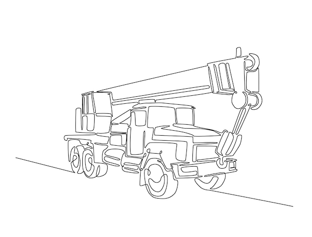 Continuous one line drawing of industrial truck crane illustration