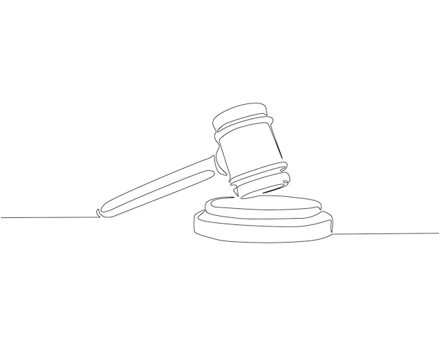 continuous one line drawing of judges gavel one line drawing illustration of judges hammer on the block lawyer justice court concept single line editable outline