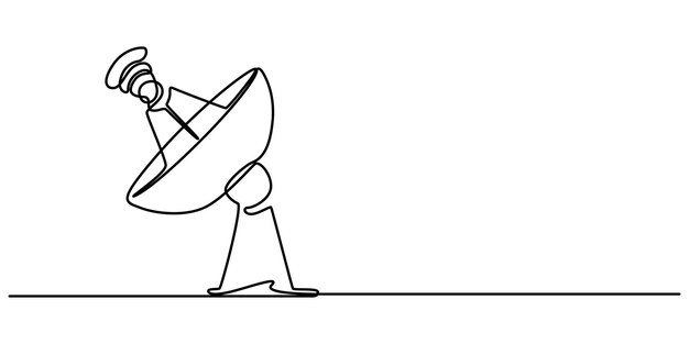 Continuous one line drawing of satellite dishes or radio antennas Single line draw design vector