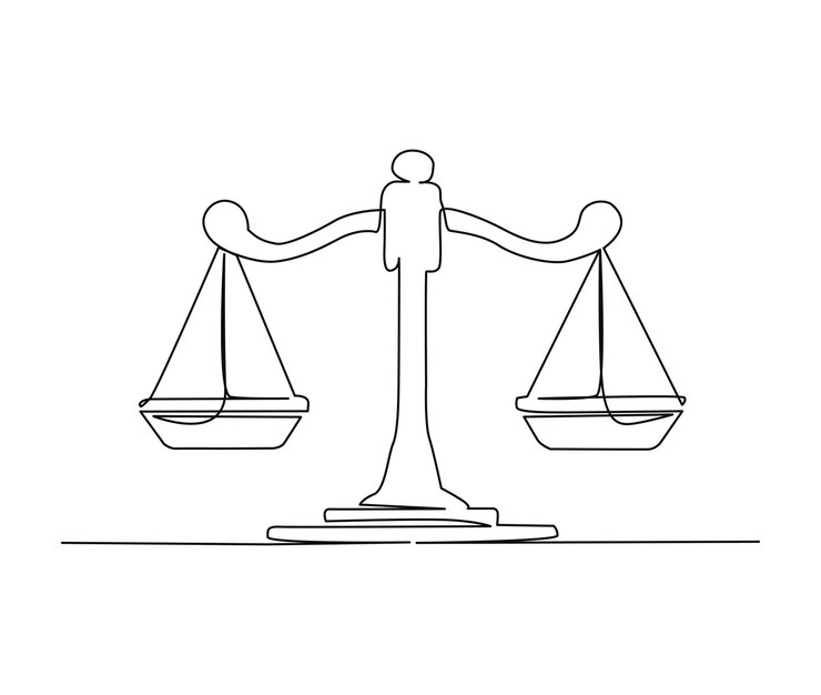 Vector continuous one line drawing of scales justice scales line art vector illustration
