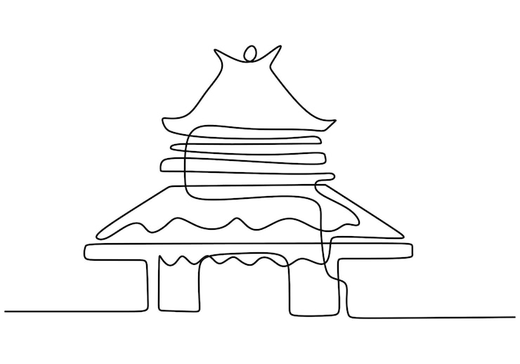 Vector continuous one line of traditional asian building classic home in single line isolated on white background