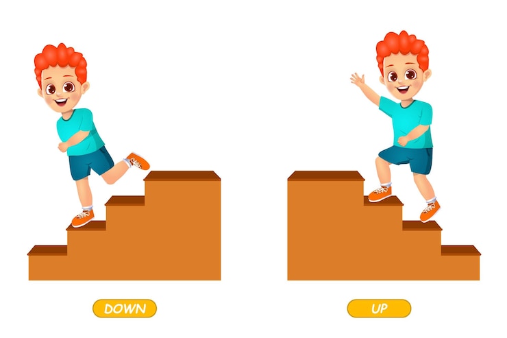 Vector contoh kata sifat berlawanan untuk anak-anak. terisolasi pada warna putih