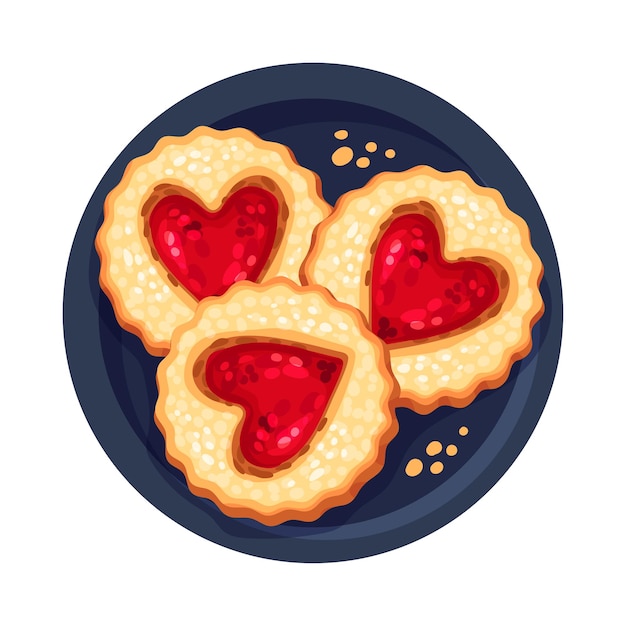 Cookie or biscuit with jam as dessert served on plate vector illustration