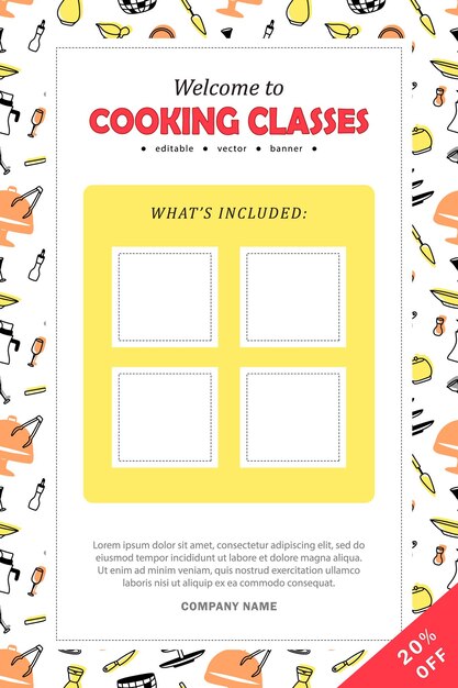 Cooking classes banner template layout Leaflet flyer with blank space for culinary courses info
