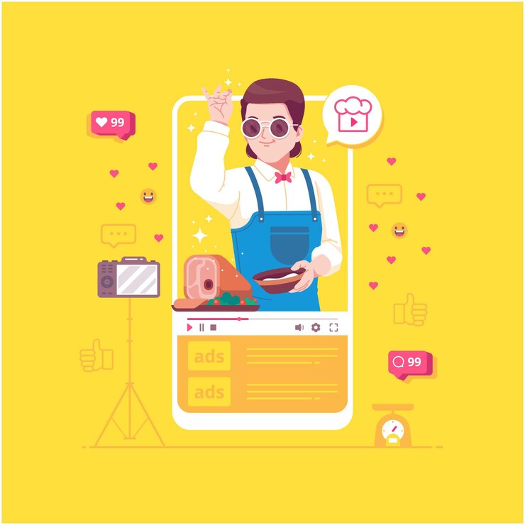 Vector cooking video tutorial illustration background