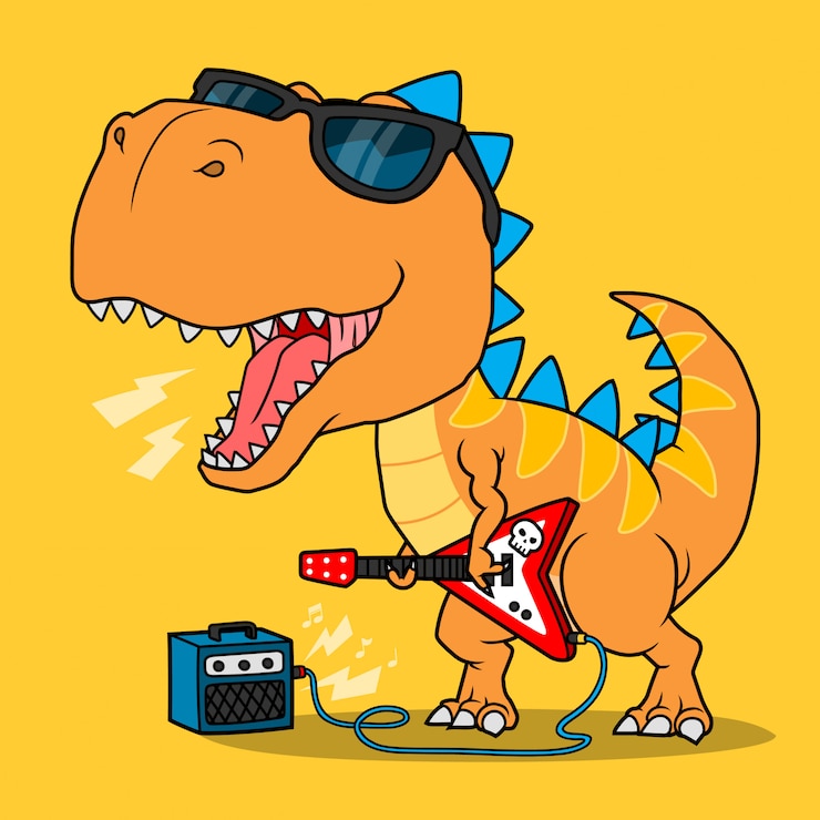 Vector cool dinosaur playing guitar.
