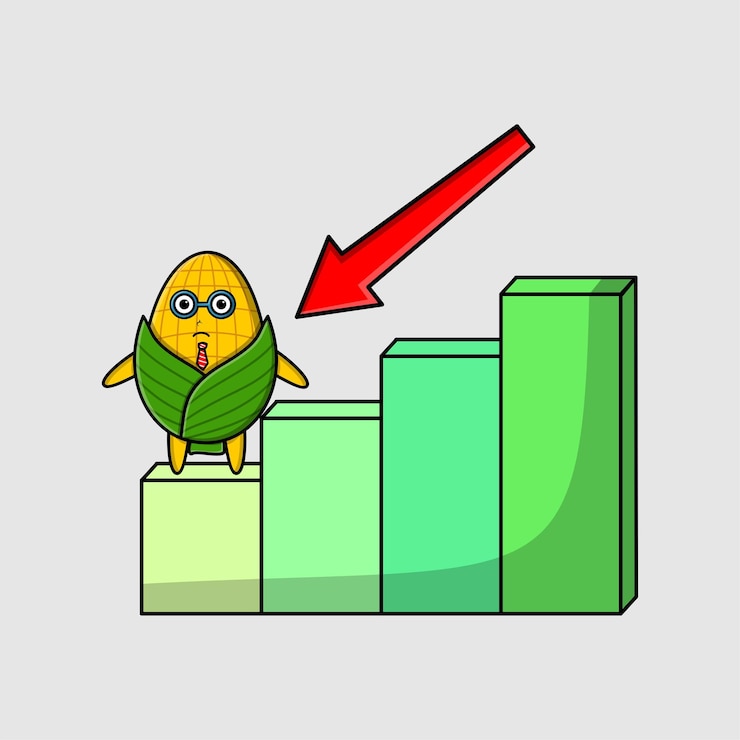 Vector corn cute businessman character with a deflation chart cartoon style design for tshirt sticker lo