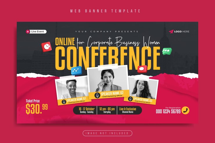 Vector corporate women business conference or online webinar promotion web banner or video thumbnail
