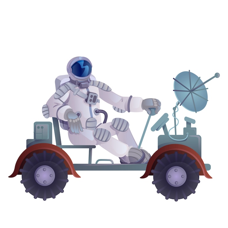Vector cosmonaut in lunar rover