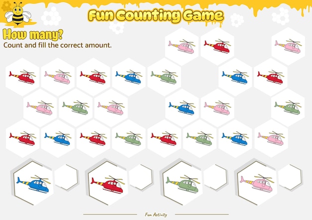 Count and fill the blank space to the correct number Beehive