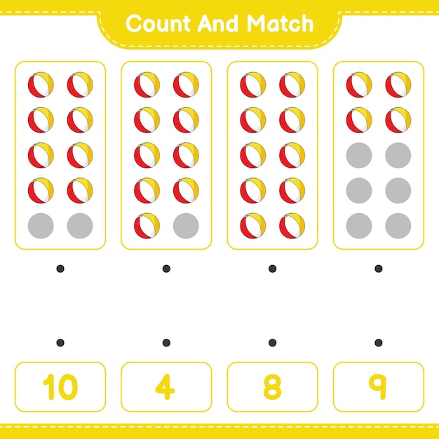 Count and match count the number of Beach Ball and match with the right numbers