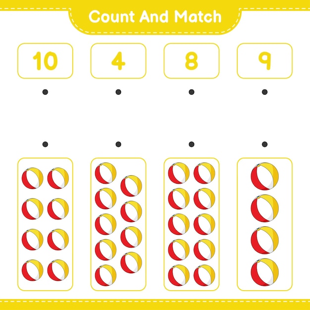 Count and match count the number of Beach Ball and match with the right numbers