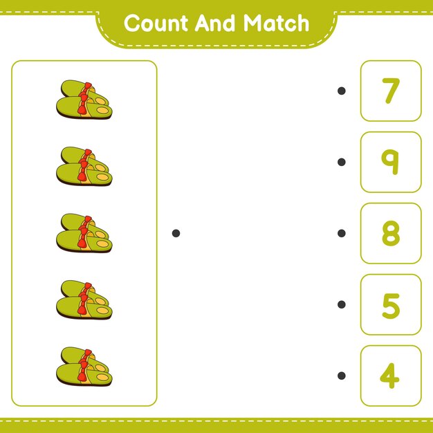 Count and match count the number of Slippers and match with the right numbers