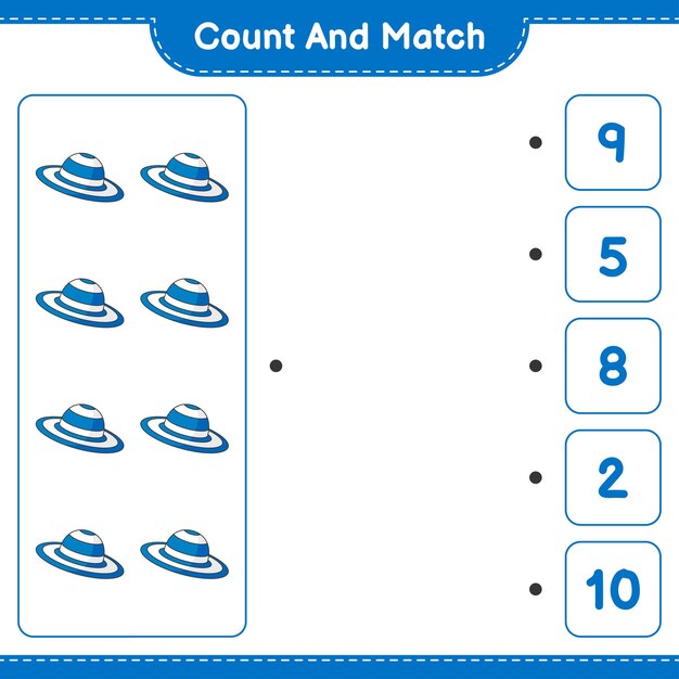 Count and match count the number of Summer Hat and match with the right numbers