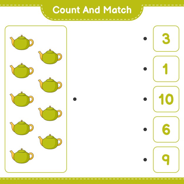 Count and match count the number of Teapot and match with the right numbers