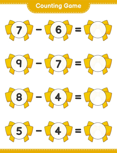 Counting game, count the number of Ribbon and write the result. Educational children game, printable worksheet, vector illustration