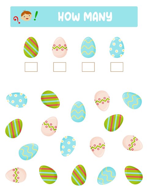 Counting Game for Preschool Children Educational a mathematical game Count how many eggs Math