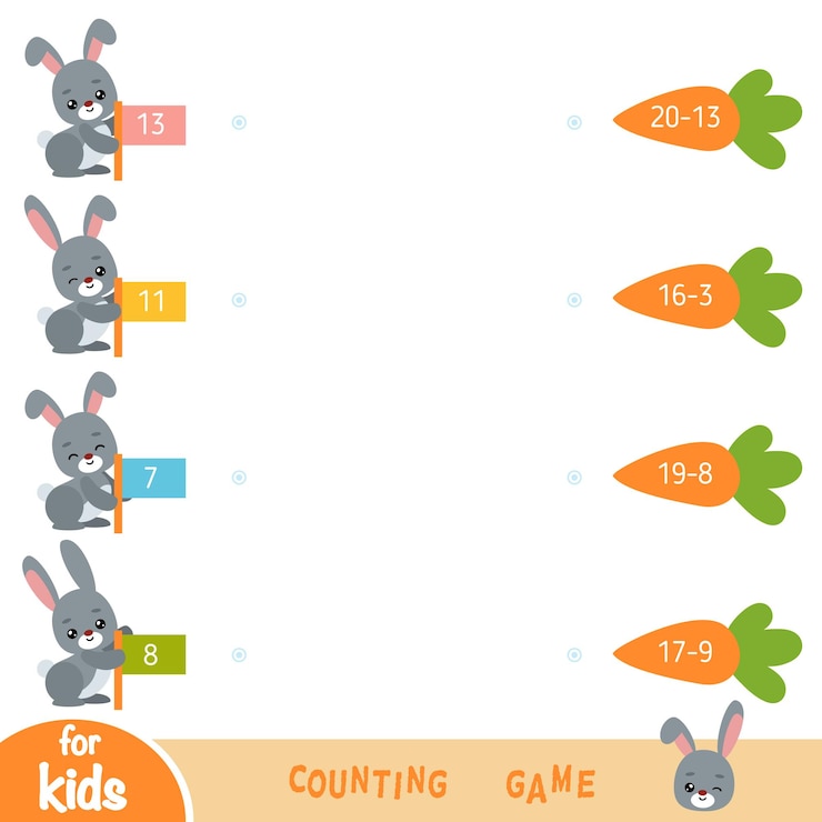 Vector counting game for preschool children educational a mathematical game rabbits and carrots