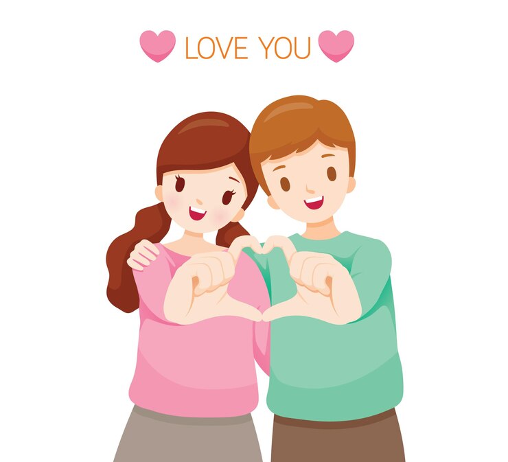 Vector couple showing heart-shaped hands gesture, lover, valentine's day