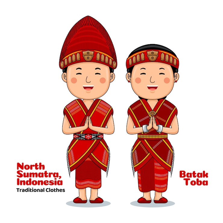 Vector couple wear traditional cloth greetings welcome to north sumatra