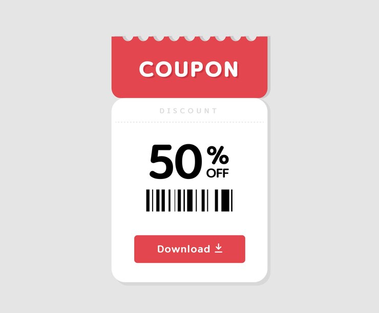 Coupon or voucher style illustration set for discount at the shopping mall where the event is held
