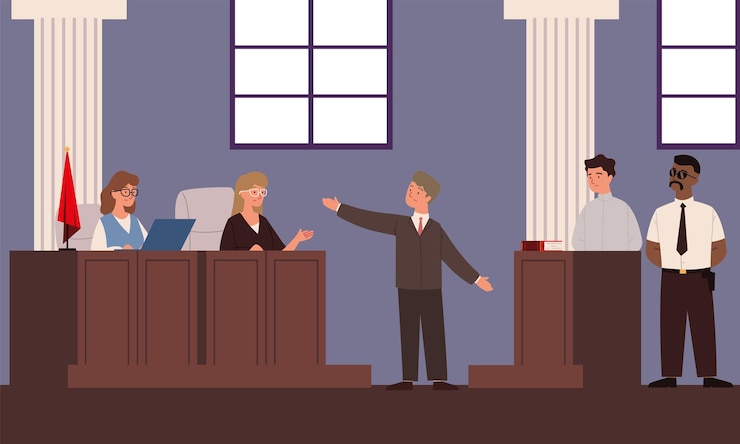 Vector court judge with the accused