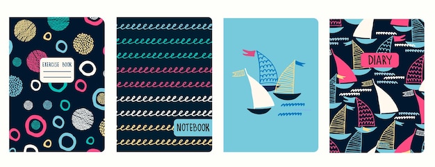 cover page vector templates with sailing boats waves anchors lifesavers headers isolated and replaceable