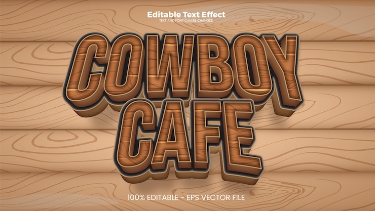Vector cowboy cafe editable text effect in modern trend style