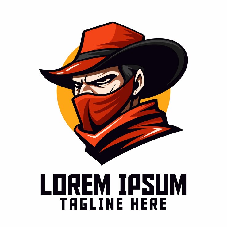 Vector cowboy with hat icon badge emblem sheriff sport and esport bandit mascot head logo wild west
