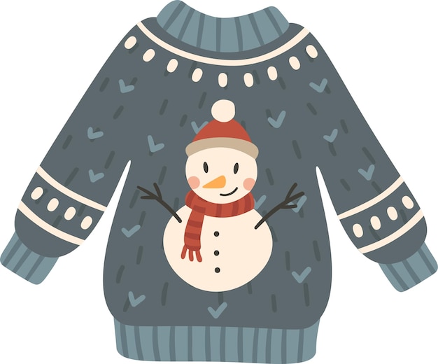 Cozy blue Christmas sweater featuring a cheerful snowman design perfect for adding a touch of festive charm to winter celebrations and holiday gatherings