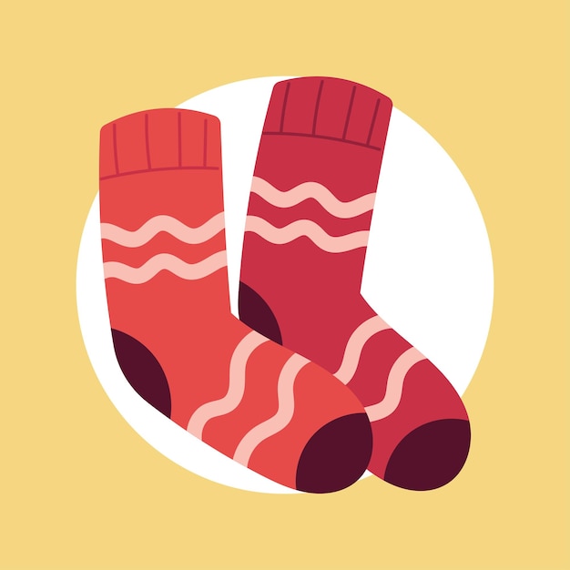 Cozy Winter Pair of Red Socks with Wave Pattern Illustration