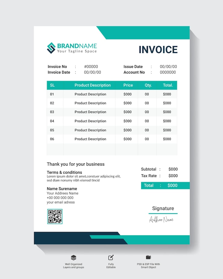 Vector creative blue and green invoice template design cash memo invoice book bill template quotation