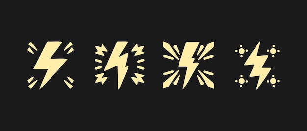 Creative collection of lightning and thunder symbols designed for weatherthemed graphics and illustrations in various styles