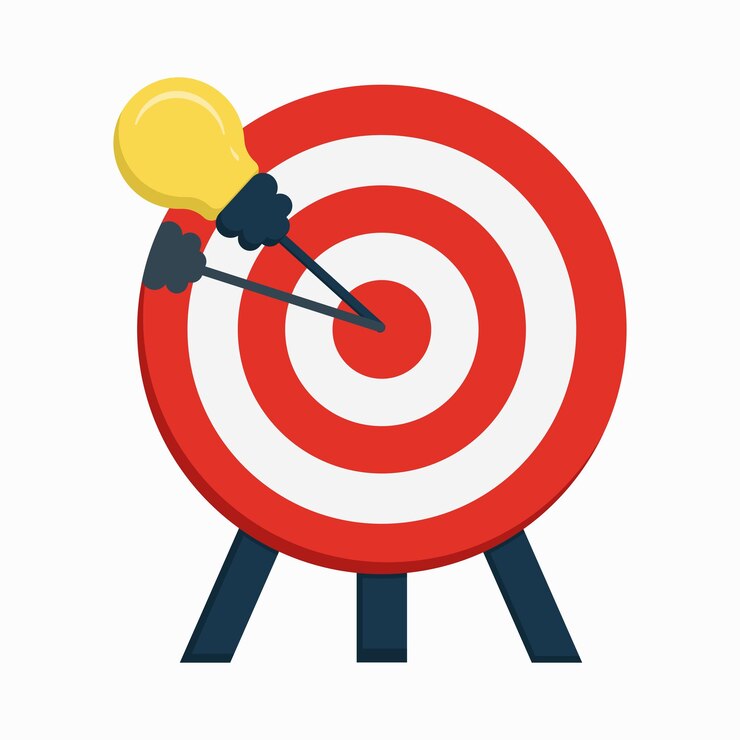 Creative market targeting graphic with dart board and arrow