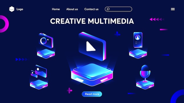 creative multimedia isometric landing page