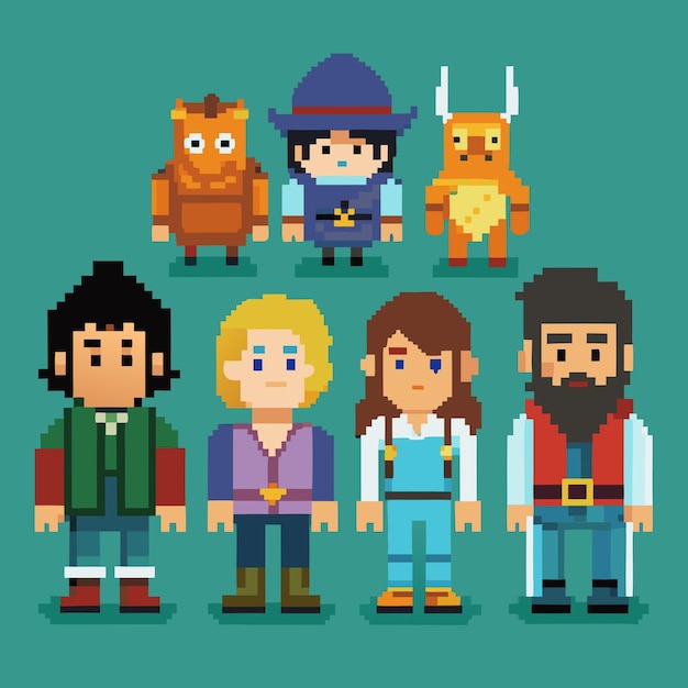 Creative Pixel Characters and Elements in Vector Art Style