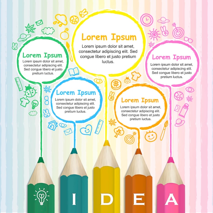 Vector creative template infographic with colorful pencils drawing lines